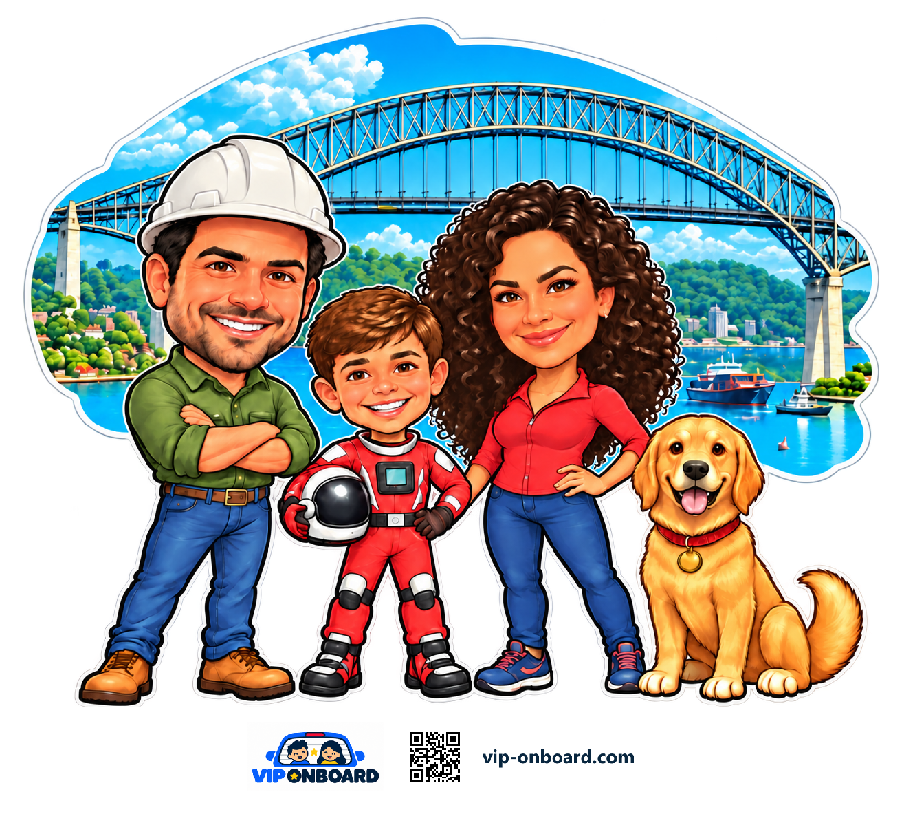 Ejemplo ilustrativo de una composición de avatares de una familia y su mascota
